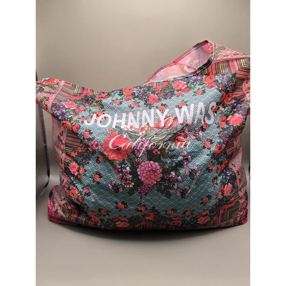 Johnny Was California Floral Reusable Foldable Shopping Tote Bag Pink Boho Beach